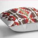 - K12069-Gorsel-3 - Realhomes Kırmızı Zeminde Geometrik Motifli Antik Desenli Etnik Motifler Geometrik Dijital Baskılı Yastık Kırlent Kılıfı Realhomes