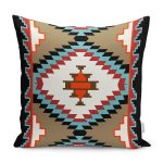 - K12070-Gorsel - Realhomes RealHomes Krem - Ekru Zeminde Kilim Motifli Geleneksel Desenli Dijital Baskılı Yastık Kırlent Kılıfı Realhomes