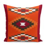 RealHomes Kırmızı Zeminde Geleneksel Motifli Kilim Desenli Dijital Baskılı Yastık Kırlent Kılıfı Realhomes