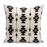 - K12078-Gorsel - Realhomes RealHomes Siyah - Krem Zeminde Kilim Motifli Geometrik Desenli Dijital Baskılı Yastık Kırlent Kılıfı Realhomes