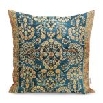 - K12084-Gorsel - Realhomes RealHomes Mavi Zeminde Kilim Motifli Geometrik Desenli Dijital Baskılı Yastık Kırlent Kılıfı Realhomes