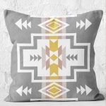 - K12088-Gorsel-2 - Realhomes RealHomes Gri Zeminde Tribal Motifli Geometrik Desenli Dijital Baskılı Yastık Kırlent Kılıfı Realhomes
