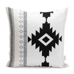 - K12089-Gorsel - Realhomes RealHomes Siyah Zeminde Etnik Motifli Geometrik Desenli Dijital Baskılı Yastık Kırlent Kılıfı Realhomes