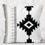 - K12089-Gorsel-2 - Realhomes RealHomes Siyah Zeminde Etnik Motifli Geometrik Desenli Dijital Baskılı Yastık Kırlent Kılıfı Realhomes