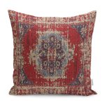 - K12096-Gorsel - Realhomes RealHomes Kırmızı Zeminde Yöresel Motifli Kilim Desenli Dijital Baskılı Yastık Kırlent Kılıfı Realhomes