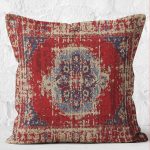 - K12096-Gorsel-2 - Realhomes RealHomes Kırmızı Zeminde Yöresel Motifli Kilim Desenli Dijital Baskılı Yastık Kırlent Kılıfı Realhomes