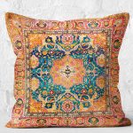 RealHomes Turuncu Zeminde Uşak Motifli Geleneksel Desenli Dijital Baskılı Yastık Kırlent Kılıfı Realhomes