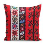 RealHomes Kırmızı Zeminde Hereke Motifli Geleneksel Desenli Dijital Baskılı Yastık Kırlent Kılıfı Realhomes