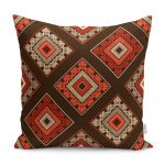- K12100-Gorsel - Realhomes RealHomes Kahverengi Zeminde Geleneksel Motifli Kilim Desenli Dijital Baskılı Yastık Kırlent Kılıfı Realhomes