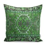 - K12102-Gorsel - Realhomes RealHomes Yeşil Zeminde Geleneksel Motifli Kilim Desenli Dijital Baskılı Yastık Kırlent Kılıfı Realhomes