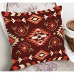 - K12103-Gorsel-1 - Realhomes RealHomes Kahverengi Zeminde Etnik Motifli Kilim Desenli Dijital Baskılı Yastık Kırlent Kılıfı Realhomes