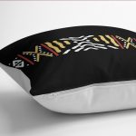 RealHomes Siyah Zeminde Etnik Motifli Geometrik Desenli Dijital Baskılı Yastık Kırlent Kılıfı Realhomes