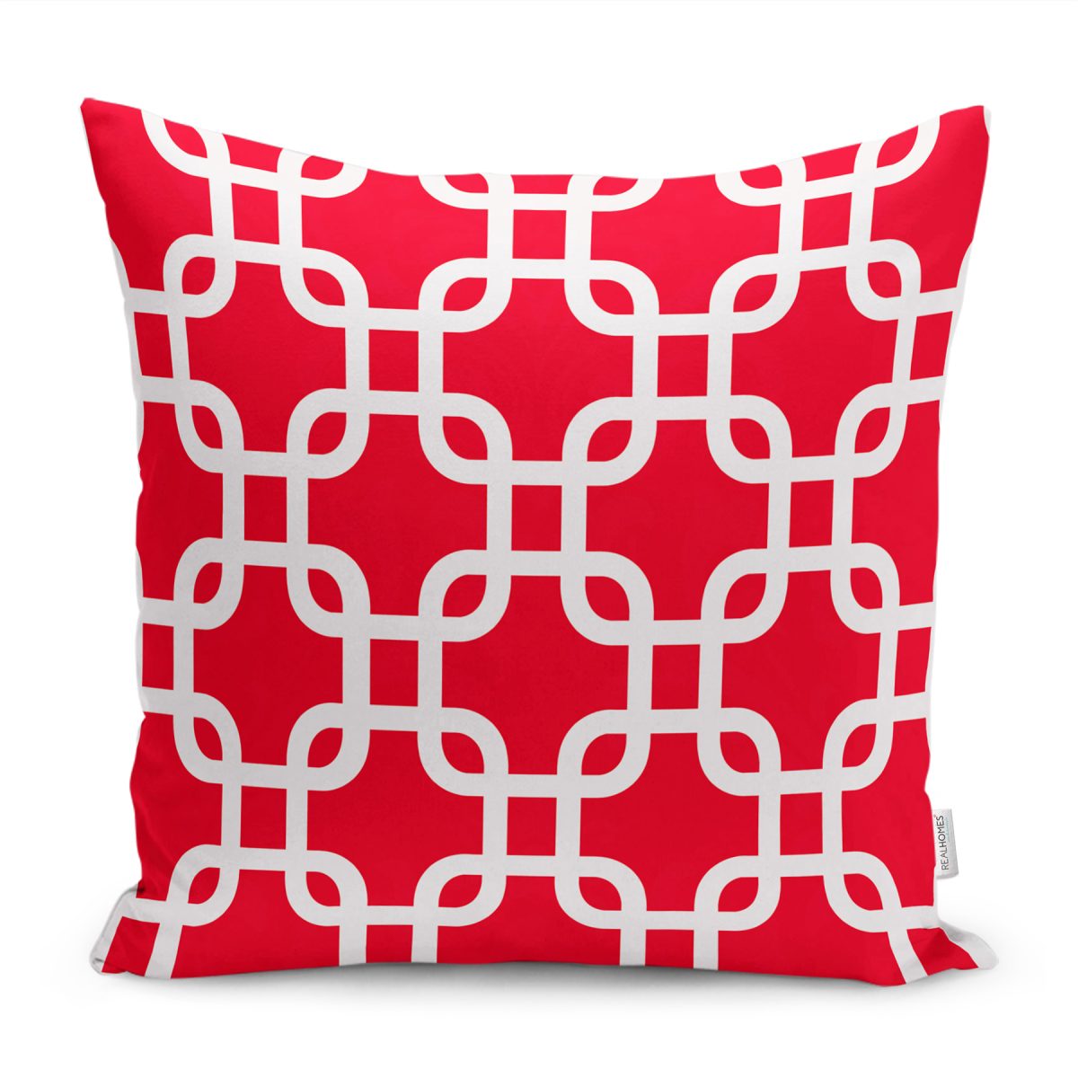RealHomes Kırmızı Zeminde Geometrik Motifli Mozaik Desenli Dijital Baskılı Yastık Kırlent Kılıfı Realhomes