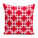- K12111-Gorsel - Realhomes RealHomes Kırmızı Zeminde Geometrik Motifli Mozaik Desenli Dijital Baskılı Yastık Kırlent Kılıfı Realhomes