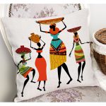- K12112-Gorsel-1 - Realhomes RealHomes Beyaz Zeminde Etnik Motifli Afrika Kadın Desenli Dijital Baskılı Yastık Kırlent Kılıfı Realhomes