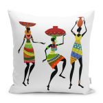 - K12114-Gorsel - Realhomes RealHomes Beyaz Zeminde Afrika Kadın Motifli Etnik Desenli Dijital Baskılı Yastık Kırlent Kılıfı Realhomes