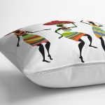 - K12114-Gorsel-3 - Realhomes RealHomes Beyaz Zeminde Afrika Kadın Motifli Etnik Desenli Dijital Baskılı Yastık Kırlent Kılıfı Realhomes