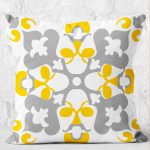 - K12117-Gorsel-2 - Realhomes  RealHomes Sarı - Gri Zeminde Etnik Motifli Çiçek Desenli Dijital Baskılı Yastık Kırlent Kılıfı Realhomes