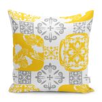 - K12119-Gorsel - Realhomes RealHomes Sarı - Gri Zeminde Etnik Motifli Monogram Desenli Dijital Baskılı Yastık Kırlent Kılıfı Realhomes