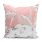 - K12124-Gorsel - Realhomes RealHomes Beyaz - Pembe Zeminde Geometrik Motifli Mermer Desenli Dijital Baskılı Yastık Kırlent Kılıfı Realhomes