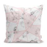 - K12125-Gorsel - Realhomes RealHomes Pembe - Beyaz Zeminde Mermer Motifli Geometrik Desenli Dijital Baskılı Yastık Kırlent Kılıfı Realhomes