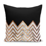 - K12128-Gorsel - Realhomes RealHomes Siyah - Gold Zeminde Mermer Motifli Zikzak Desenli Dijital Baskılı Yastık Kırlent Kılıfı Realhomes