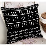 - K12130-Gorsel-1 - Realhomes RealHomes Siyah - Beyaz Zeminde İskandinav Motifli Geometrik Desenli Dijital Baskılı Yastık Kırlent Kılıfı Realhomes