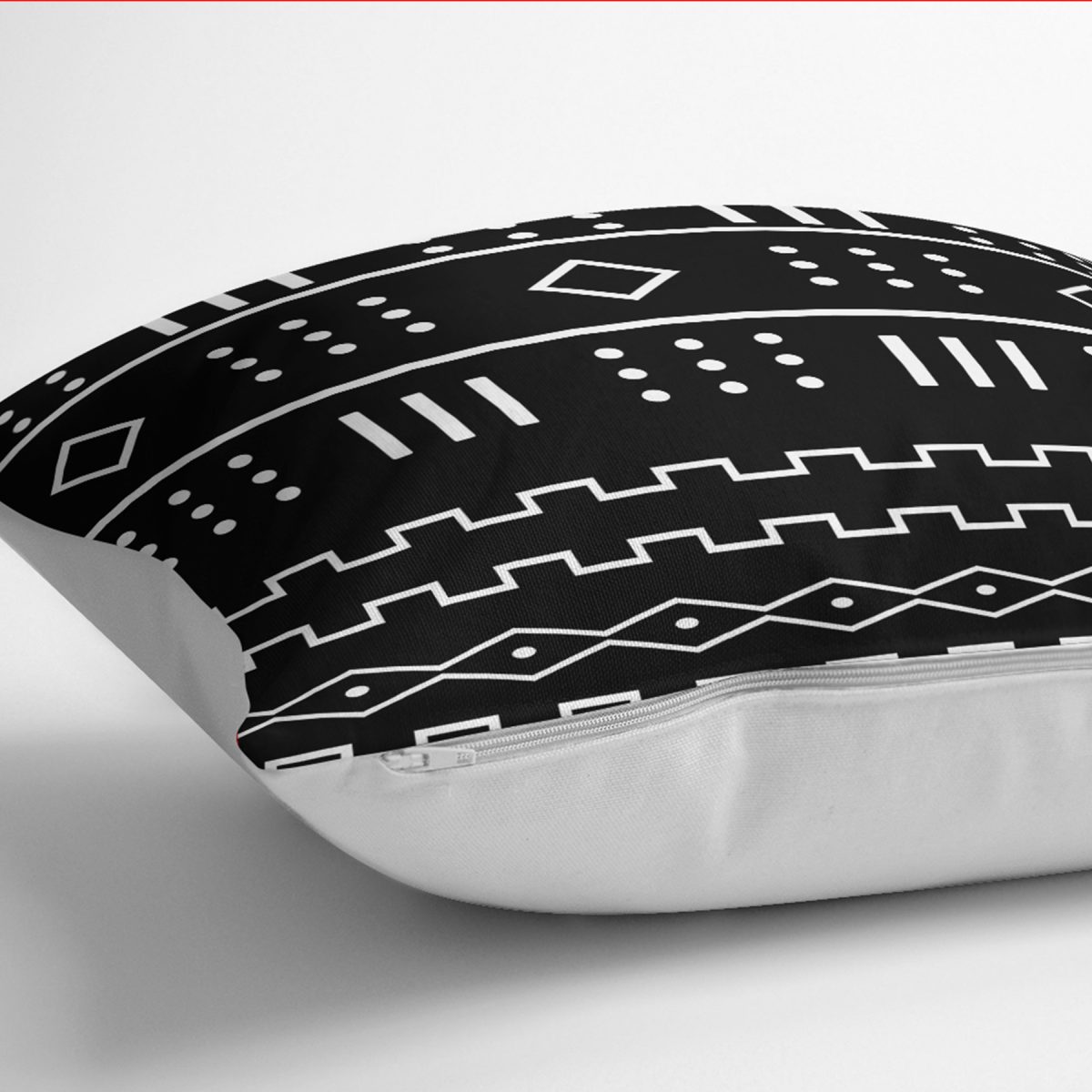 RealHomes Siyah - Beyaz Zeminde İskandinav Motifli Geometrik Desenli Dijital Baskılı Yastık Kırlent Kılıfı Realhomes