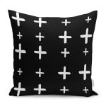 RealHomes Siyah - Beyaz Zeminde Artı İşareti Motifli Klasik Desenli Dijital Baskılı Yastık Kırlent Kılıfı Realhomes