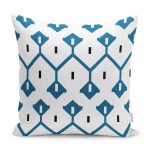 RealHomes Mavi Zeminde Geometrik Motifli Çizgili Desenli Dijital Baskılı Yastık Kırlent Kılıfı Realhomes
