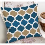 - K12139-Gorsel-1 - Realhomes RealHomes Mavi - Bej Zeminde Morrocan Motifli Ogea Desenli Dijital Baskılı Yastık Kırlent Kılıfı Realhomes