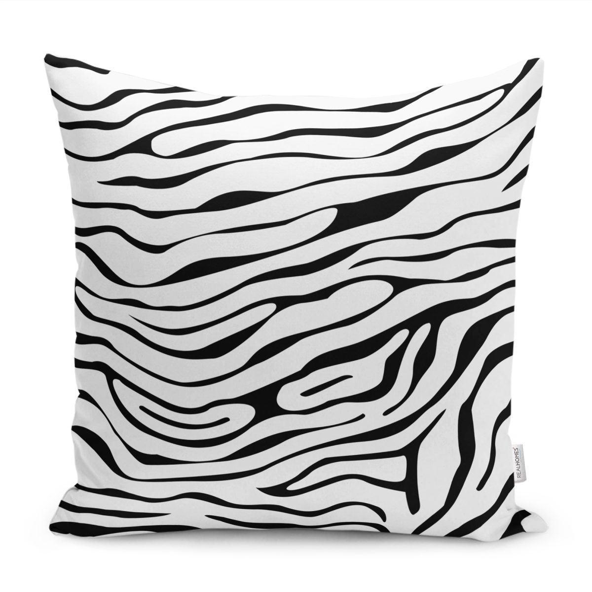 RealHomes Siyah - Beyaz Zeminde Zebra Motifli Post Desenli Dijital Baskılı Yastık Kırlent Kılıfı Realhomes