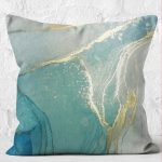 - K12147-Gorsel-2 - Realhomes  RealHomes Turkuaz Zeminde Mermer Motifli Altın Desenli Dijital Baskılı Yastık Kırlent Kılıfı Realhomes