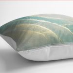 RealHomes Gold - Turkuaz Zeminde Altın Motifli Mermer Desenli Dijital Baskılı Yastık Kırlent Kılıfı Realhomes