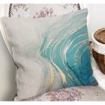 - K12150-Gorsel-1 - Realhomes  RealHomes Mavi - Gold Zeminde Altın Motifli Mermer Desenli Dijital Baskılı Yastık Kırlent Kılıfı Realhomes