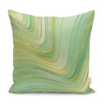 - K12151-Gorsel - Realhomes RealHomes Yeşil - Gold Zeminde Altın Motifli Mermer Desenli Dijital Baskılı Yastık Kırlent Kılıfı Realhomes