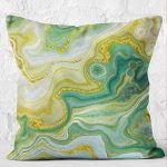 - K12152-Gorsel-2 - Realhomes  RealHomes Gold - Yeşil Zeminde Altın Motifli Kanvas Desenli Dijital Baskılı Yastık Kırlent Kılıfı Realhomes