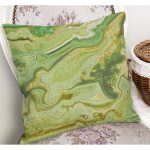 - K12153-Gorsel-1 - Realhomes  RealHomes Gold - Yeşil Zeminde Mermer Motifli Altın Desenli Dijital Baskılı Yastık Kırlent Kılıfı Realhomes
