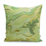 - K12153-Gorsel - Realhomes  RealHomes Gold - Yeşil Zeminde Mermer Motifli Altın Desenli Dijital Baskılı Yastık Kırlent Kılıfı Realhomes