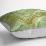 - K12154-Gorsel-3 - Realhomes  RealHomes Gold - Yeşil Zeminde Kanvas Motifli Altın Desenli Dijital Baskılı Yastık Kırlent Kılıfı Realhomes