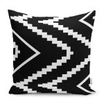 RealHomes Siyah Zeminde Geometrik Motifli Klasik Desenli Dijital Baskılı Yastık Kırlent Kılıfı Realhomes