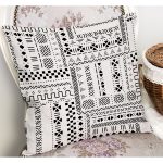 - K12158-Gorsel-1 - Realhomes  RealHomes Siyah - Beyaz Zeminde Tribal Motifli Etnik Desenli Dijital Baskılı Yastık Kırlent Kılıfı Realhomes