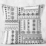 - K12158-Gorsel-2 - Realhomes  RealHomes Siyah - Beyaz Zeminde Tribal Motifli Etnik Desenli Dijital Baskılı Yastık Kırlent Kılıfı Realhomes