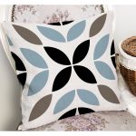 - K12171-Gorsel-1 - Realhomes RealHomes Siyah - Mavi Zeminde Kanvas Motifli Yaprak Desenli Dijital Baskılı Yastık Kırlent Kılıfı Realhomes