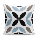 - K12171-Gorsel - Realhomes RealHomes Siyah - Mavi Zeminde Kanvas Motifli Yaprak Desenli Dijital Baskılı Yastık Kırlent Kılıfı Realhomes