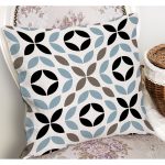 - K12176-Gorsel-1 - Realhomes RealHomes Siyah - Mavi Zeminde Yaprak Motifli Kanvas Desenli Dijital Baskılı Yastık Kırlent Kılıfı Realhomes