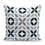 - K12176-Gorsel - Realhomes RealHomes Siyah - Mavi Zeminde Yaprak Motifli Kanvas Desenli Dijital Baskılı Yastık Kırlent Kılıfı Realhomes