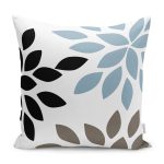 - K12177-Gorsel - Realhomes  RealHomes Siyah - Mavi Zeminde Yaprak Motifli Modern Sanat Desenli Dijital Baskılı Yastık Kırlent Kılıfı Realhomes