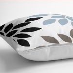 - K12177-Gorsel-3 - Realhomes  RealHomes Siyah - Mavi Zeminde Yaprak Motifli Modern Sanat Desenli Dijital Baskılı Yastık Kırlent Kılıfı Realhomes