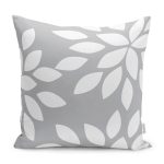 - K12180-Gorsel - Realhomes  RealHomes Gri - Beyaz Zeminde Yaprak Motifli Klasik Desenli Dijital Baskılı Yastık Kırlent Kılıfı Realhomes
